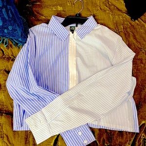 Duo blue and white collared cropped long sleeve
